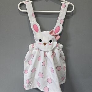 White & Pink Bunny Polka-Dot 12-18M Suspender Overall Dress
